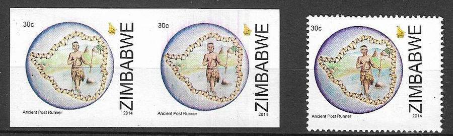 Zimbabwe variety 30c Post Runner 2014 proof plus normal.