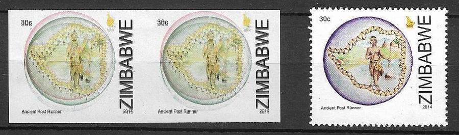 Zimbabwe variety 30c Post Runner 2014 proof plus normal.