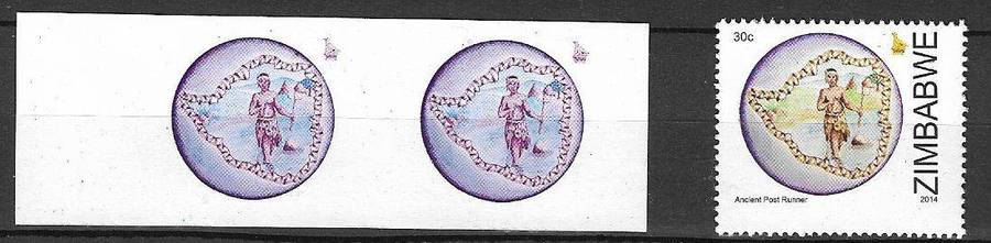Zimbabwe variety 30c Post Runner 2014 proof plus normal.