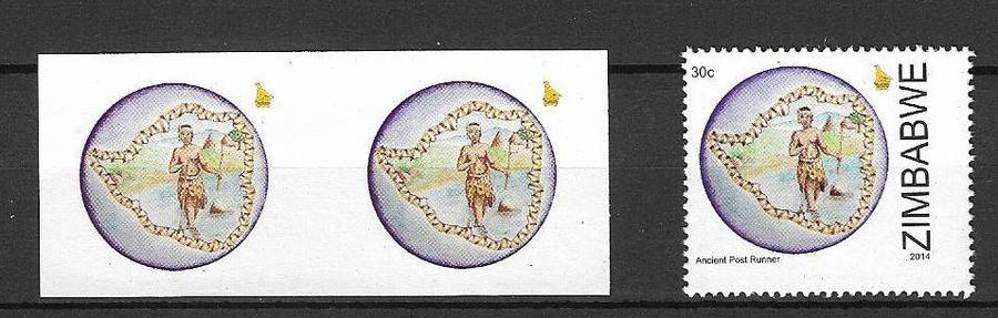 Zimbabwe variety 30c Post Runner 2014 proof plus normal.