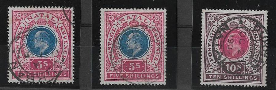 Natal Edward vii 5s (x2) and 10s fine used catalogue value R3000.