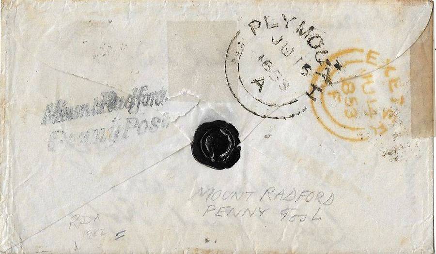 Great Britain 1s Embossed issue cover to Cape Town 1853 of note RADFORD PENNY POST.