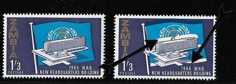 Zambia variety 1966 issue 1s3d colour shift.