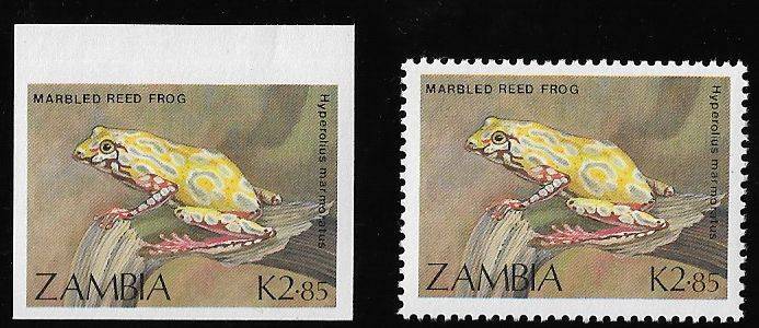 Zambia variety K2.85 imperforated plus normal stamp.