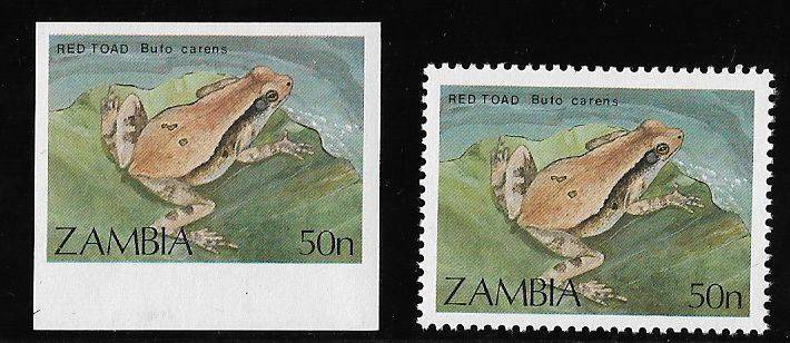 Zambia variety 50n imperforated plus normal stamp.
