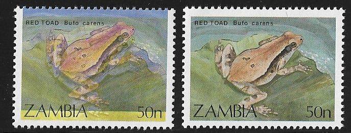 Zambia variety 50n colour shift plus normal stamp.