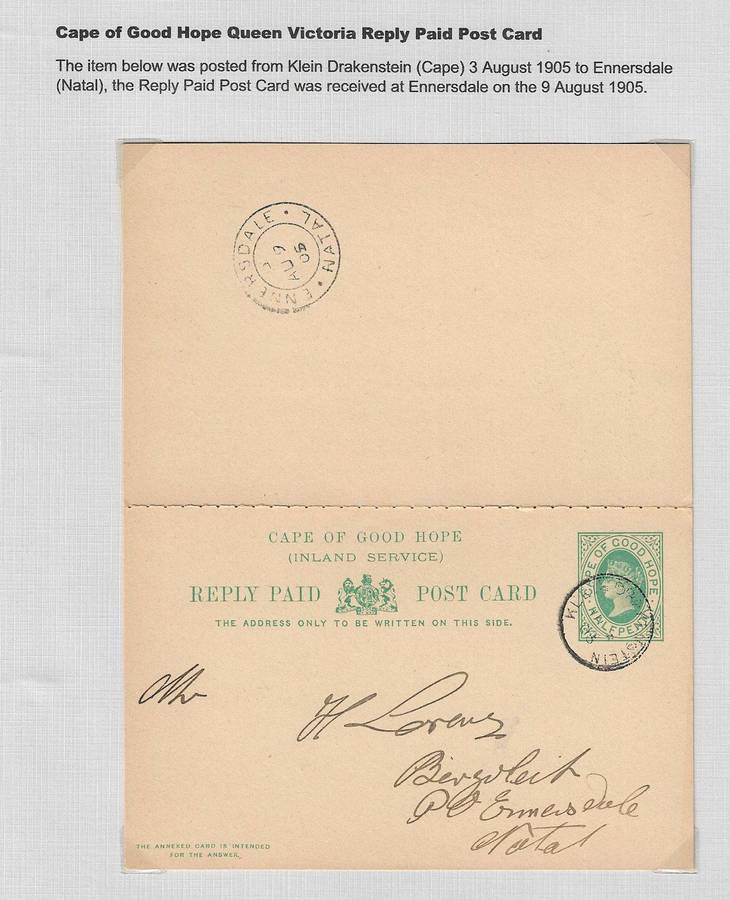 Cape of Good Hope postmark Klein Drakenstein 1905.