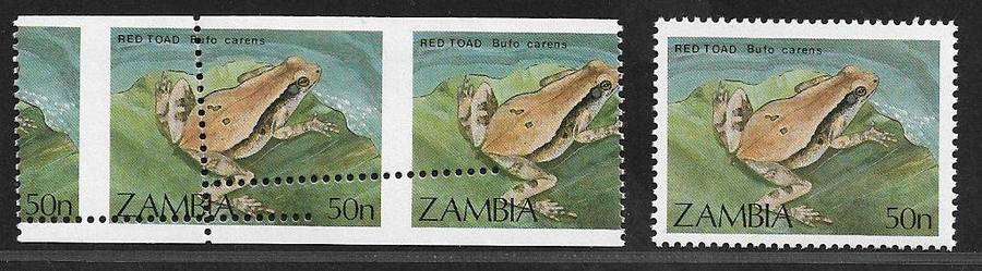 Zambia perforation variety with normal stamp 50n value.
