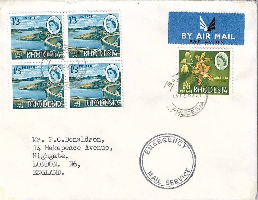 Rhodesia 1971 Emergency Mail Service to England.