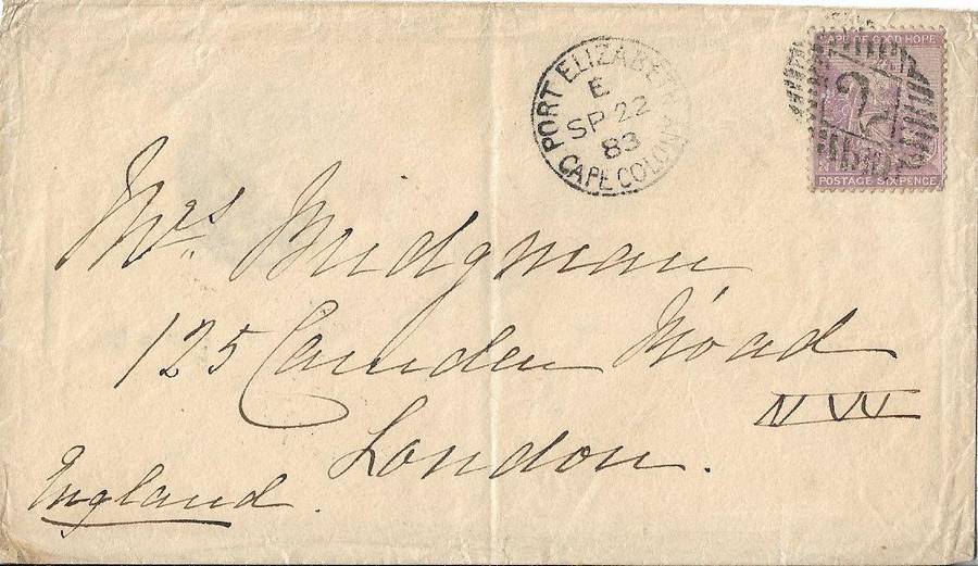 Cape of Good Hope Port Elizabeth cover 1883 to London.