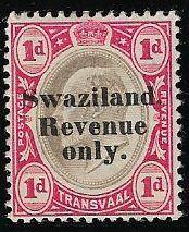 Swaziland Edward vii 1d revenue mint aged gum but scarce.