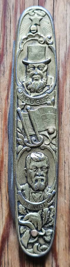 Transvaal and Free State pocketknife (brass type) depicting Kruger and De Wet -