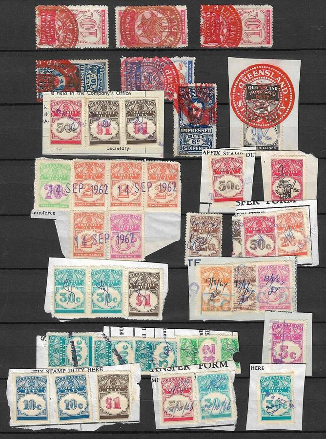 Queensland revenue stamps (x38) used values to 20s.