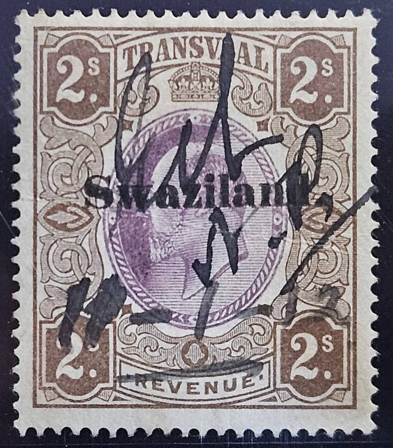 Transvaal Edward vii 2s revenue stamp overprinted Swaziland, fine used listed as Barefoot 30. (HA52)