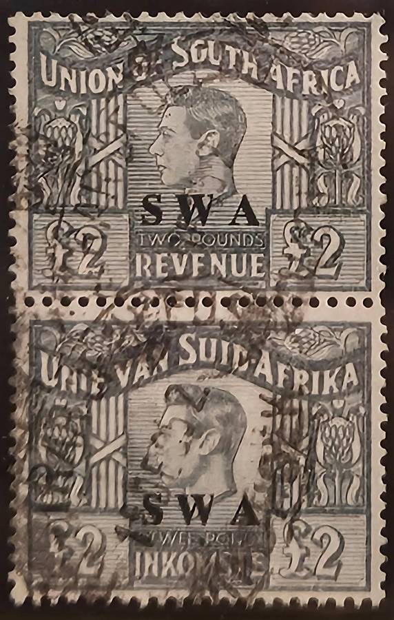 South West Africa George vi £2 South Africa revenue stamp 1947 issue overprinted SWA