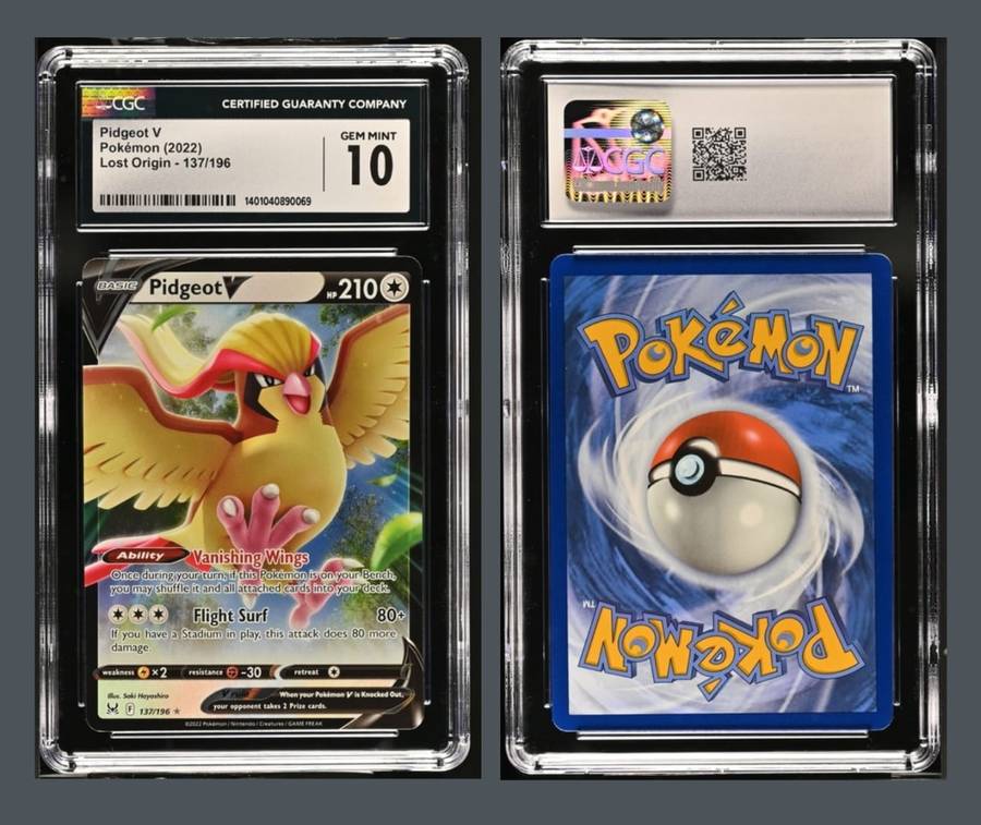 Pokemon Trading Cards Graded 2022 Lost Origin Full Art Pidgeot V 137/196 CGC Gem Mint 10