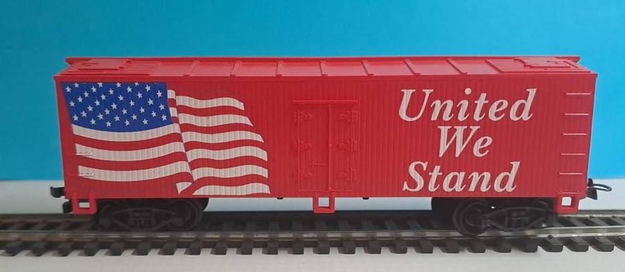 Model Trains HO 1 x Life-Like, Box Wagon - United We Stand, with plastic wheels & Horn Hook couplers