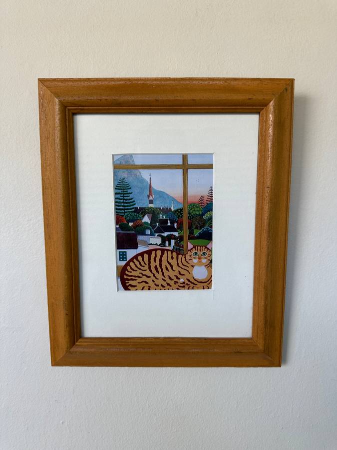 Framed Print, Cat at a Window - Finished Size 24.5cm x 29cm