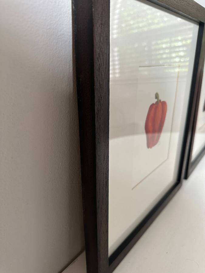 Set of 2 signed Drawings, Red Pepper & Eggplant, Wooden Frame, Finished Size - 31cm x 37cm art print