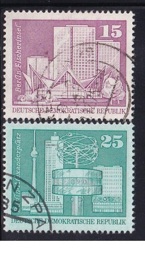 1973 Berlin Buildings - Fisherman's Island & World Clock, Alexander Square, DDR.