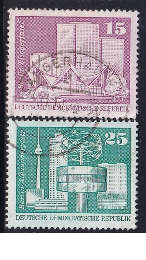 1973 Berlin Buildings - Fisherman's Island & World Clock, Alexander Square, DDR.