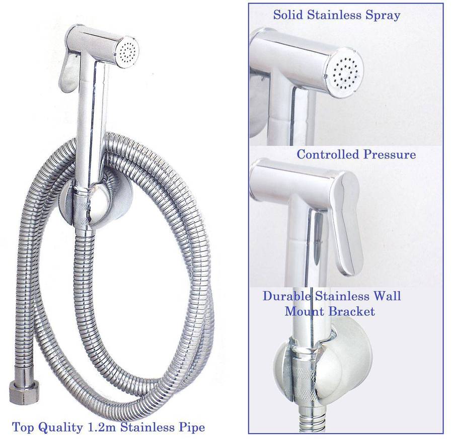 Bidet Set Stainless Steel + Wall Bracket + 1.2m Hose/Pipe