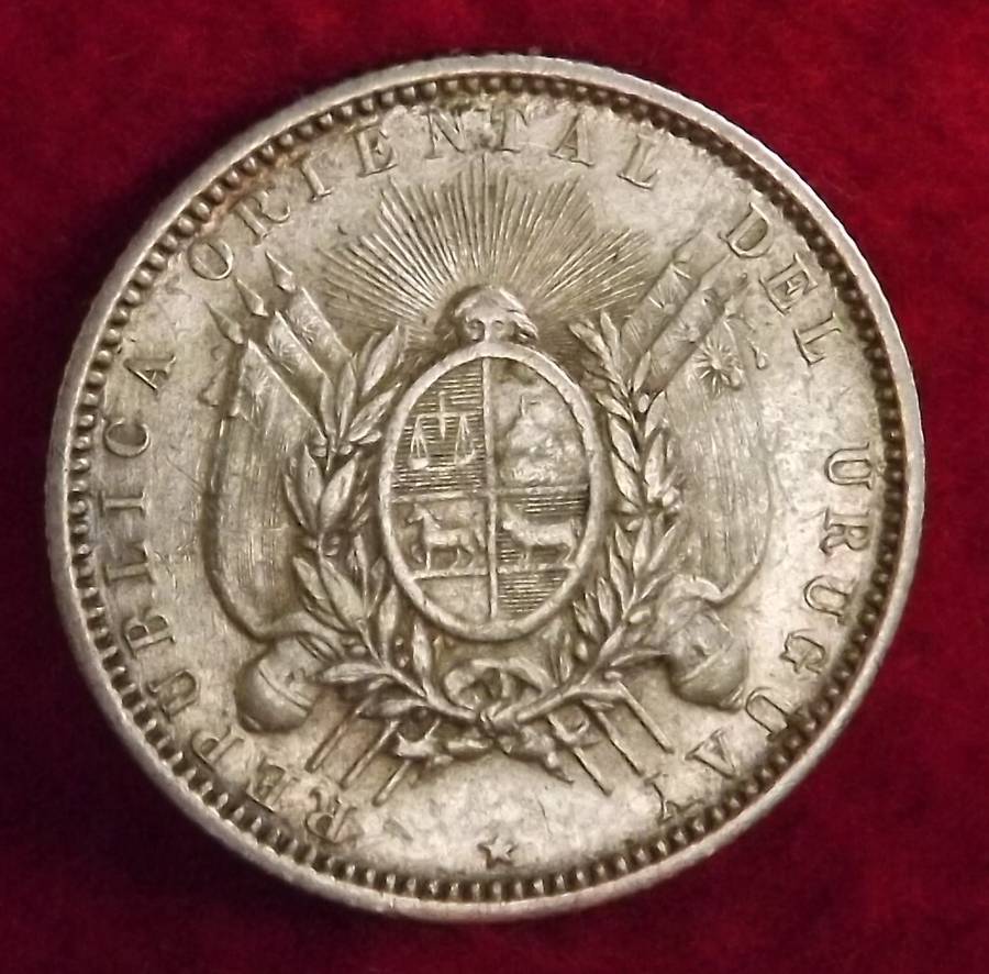 Very RARE 1877 Uruguay 20 Centesimos- Silver chop mark