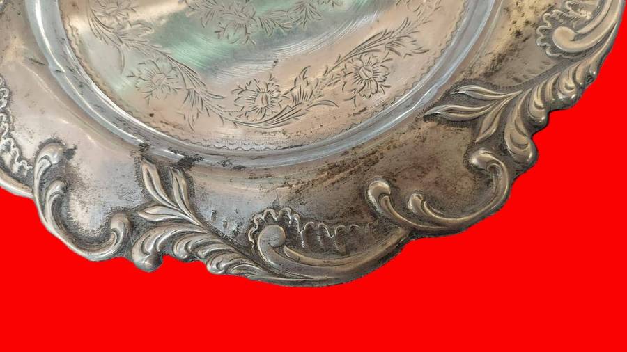 3oz+ Portugese Solid Silver Embossed and etched Plate