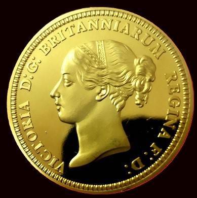 1839 1-Oz Deep Cameo Proof  Queen Victoria UNA 24 Kt gold-plated Restrike