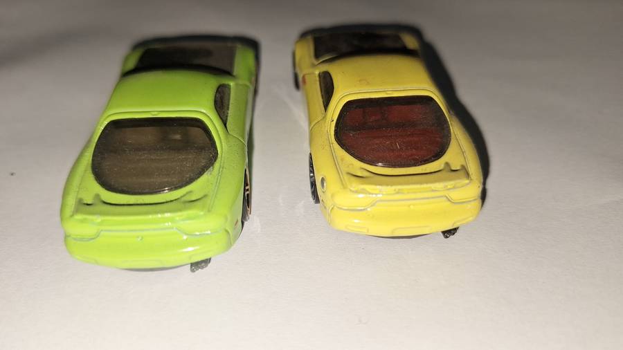 Hot Wheels Mazda RX7 Green and YellowLot of 2- Then and Now