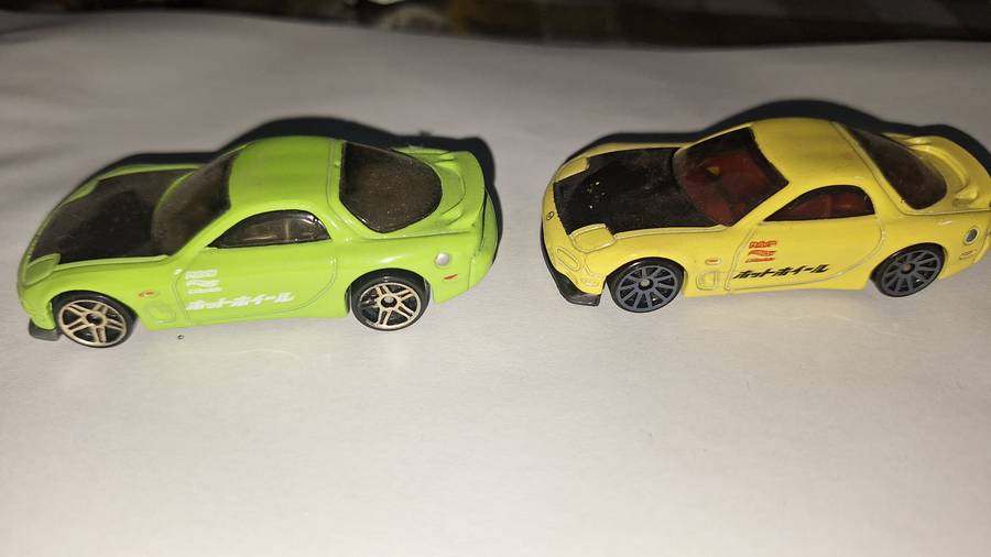 Hot Wheels Mazda RX7 Green and YellowLot of 2- Then and Now
