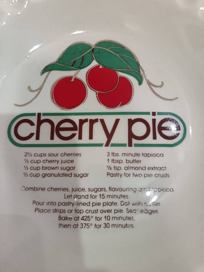 Vintage 1980's Cherry Pie Recipe Plate Dish