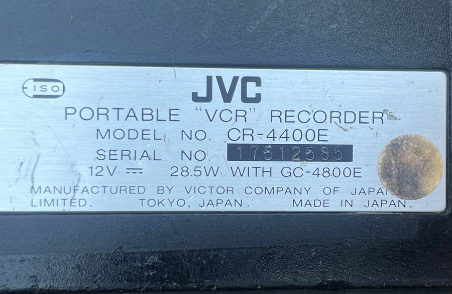 JVC PORTABLE VCR RECORDER. NOT TESTED.