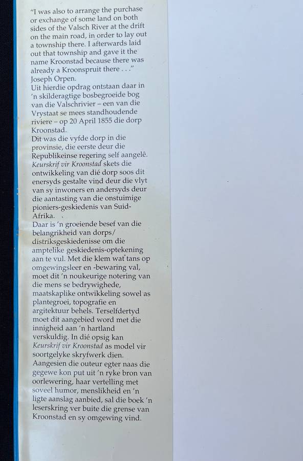 KEURSKRIF VIR KROONSTAD, DOT SERFONTEIN.