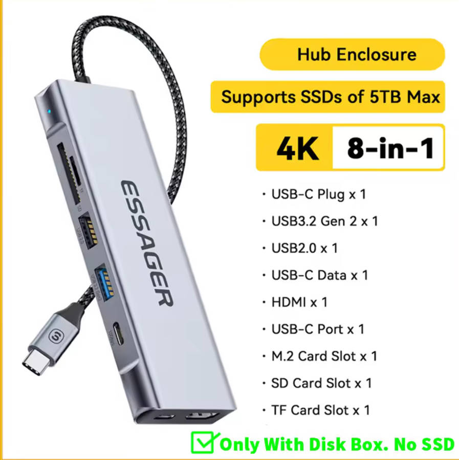 Essager 8-in-1 USB Hub With Disk Storage Function
