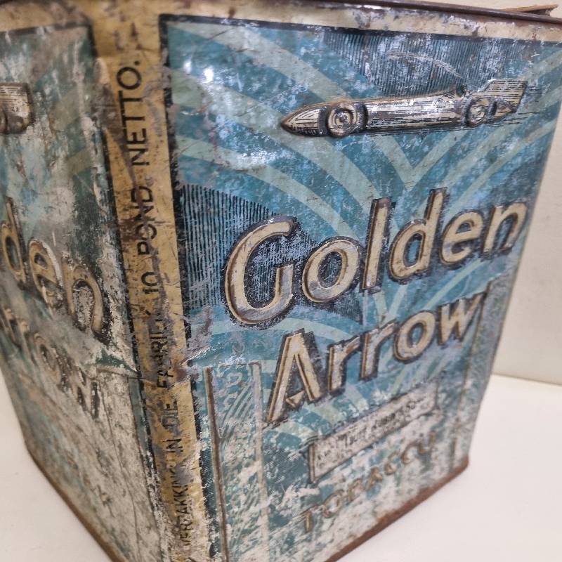 Large Vintage Golden Arrow Tabak / Tobacco Tin - 10LBS - 10 Pond
