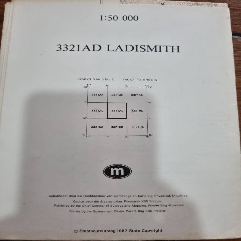 Vintage Ladismith Topographical Map - Scale 1:50 000 - 3321AD Ladismith