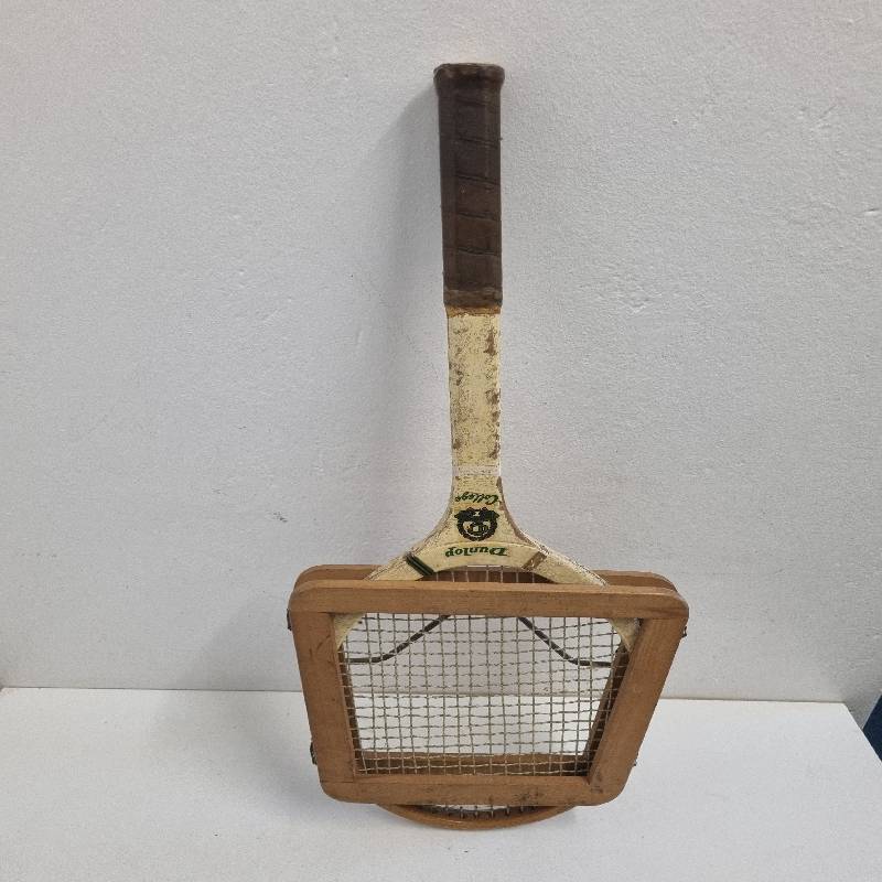 Vintage Dunlop College Champion Wooden Tennis Racket with wooden cover - See pictures