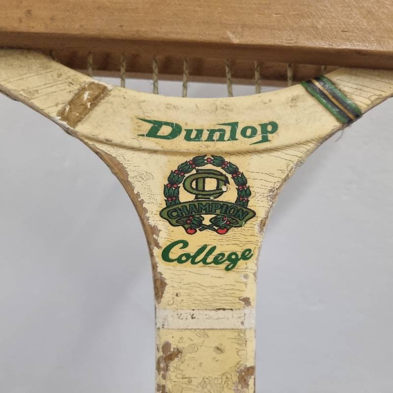 Vintage Dunlop College Champion Wooden Tennis Racket with wooden cover - See pictures