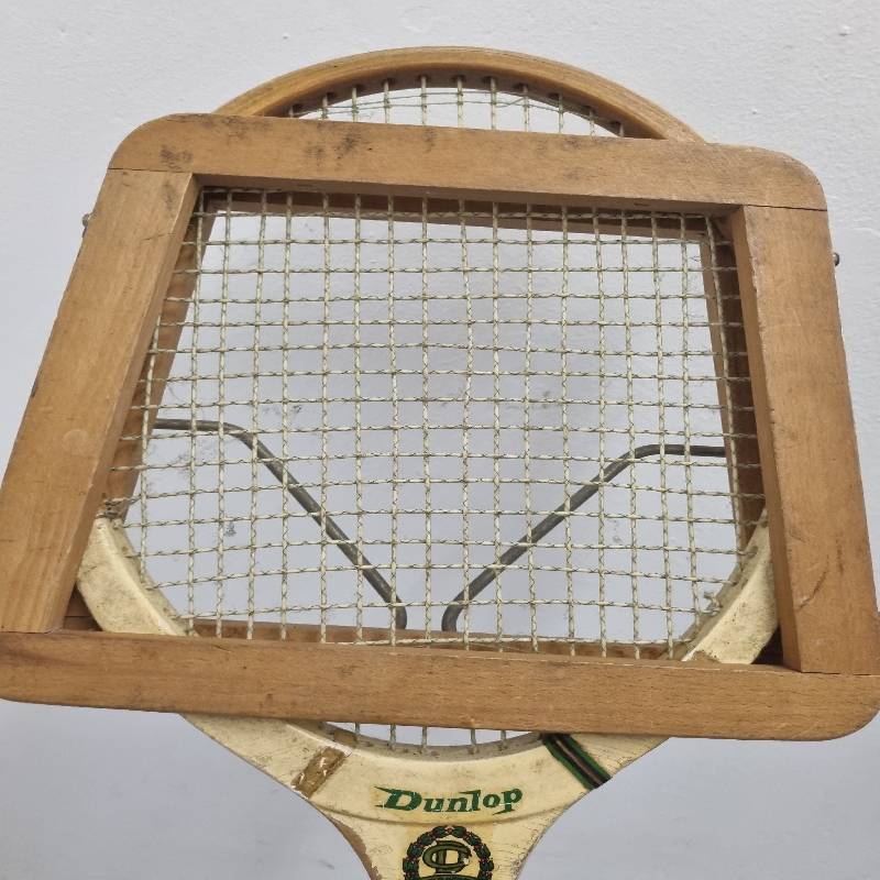 Vintage Dunlop College Champion Wooden Tennis Racket with wooden cover - See pictures