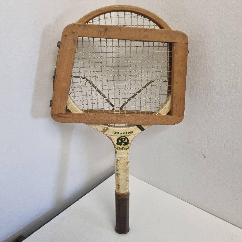 Vintage Dunlop College Champion Wooden Tennis Racket with wooden cover - See pictures
