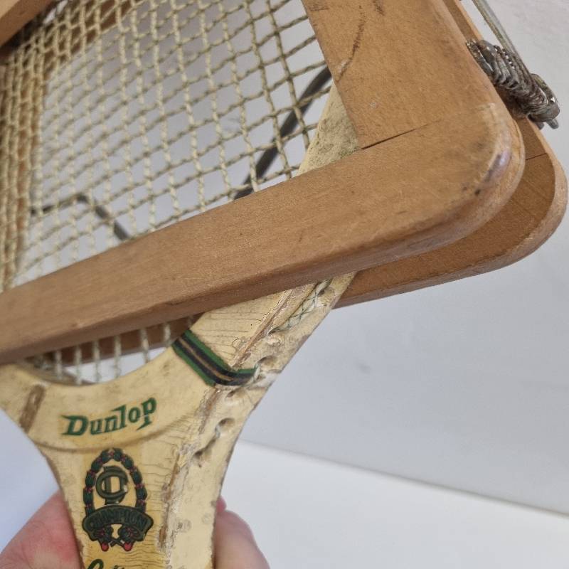 Vintage Dunlop College Champion Wooden Tennis Racket with wooden cover - See pictures