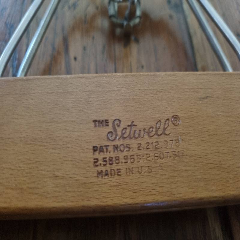 Vintage Wooden Hanger - The Setwell Hanger - Made in USA - Trouser Hanger