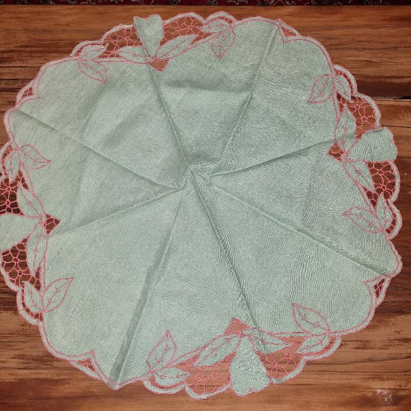 Vintage Green Hand Crafted Tablecloth - Diameter - 65cm
