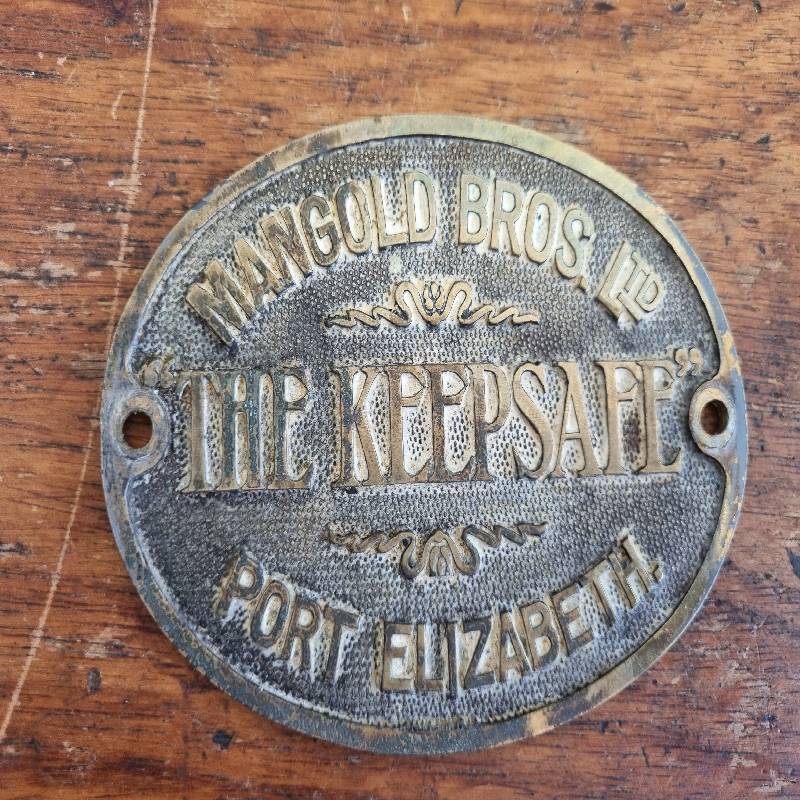 Antique Safe Badge - Brass - Mangold Bros LTD The Keepsafe Port Elizabeth
