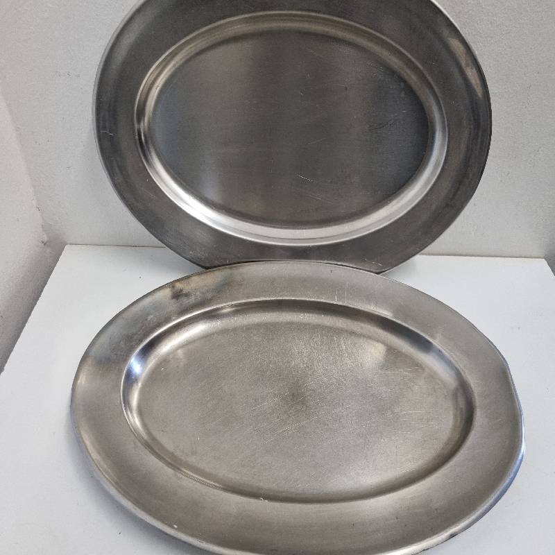 2 x Very Large Stainless Steel Serving Trays