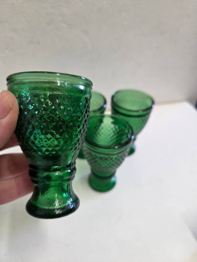 4 x Vintage Small Green Drinking Glasses