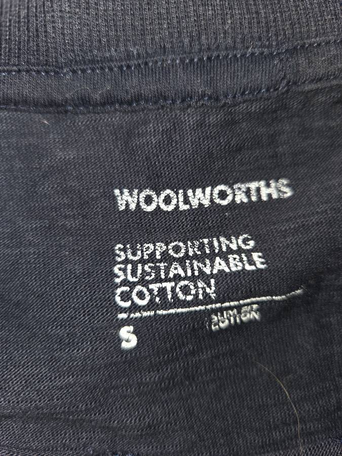 Woolworths Navy Sustainable Cotton Slim Fit Long Sleeve Top - Size S