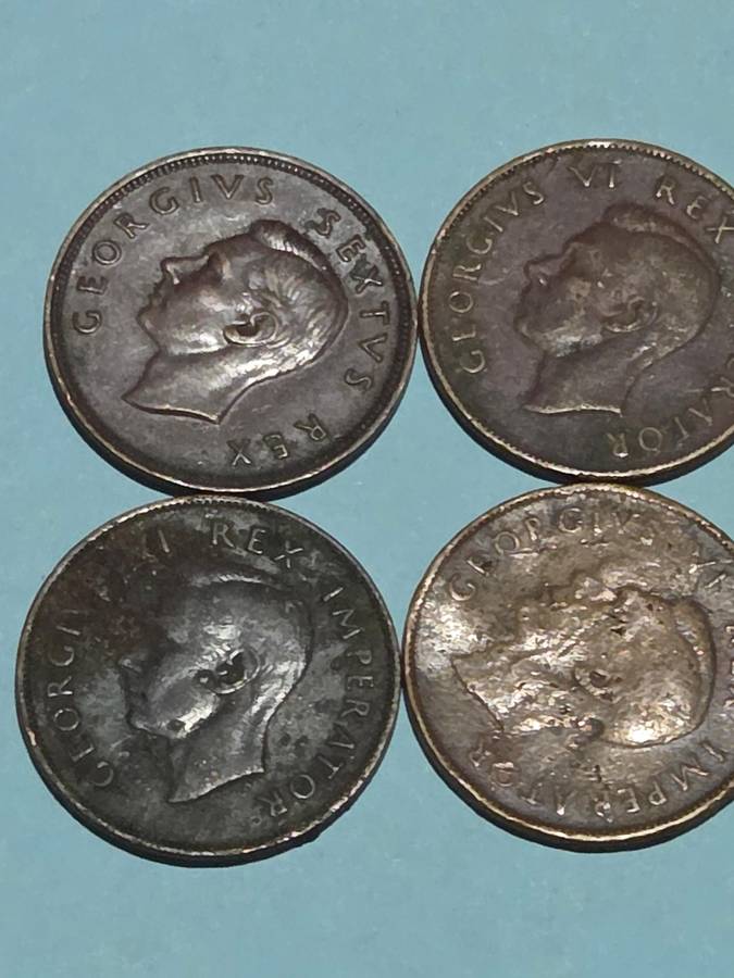 4 x 1D Coins - Vintage Coins - 2 x 1942, 1943, 1952