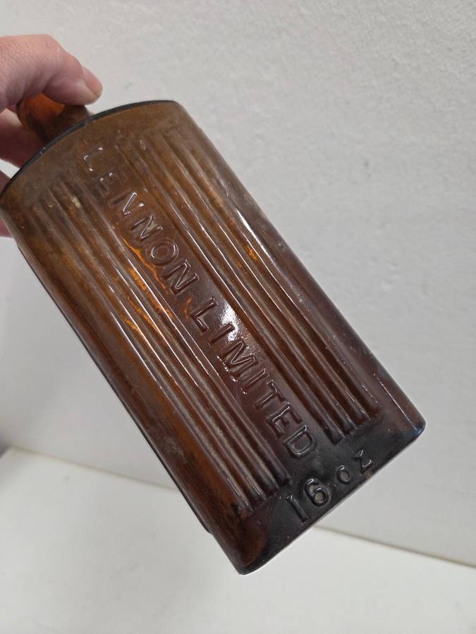 Vintage Brown Glass Bottle - Lennon Limited 16 oz - Height - 19cm